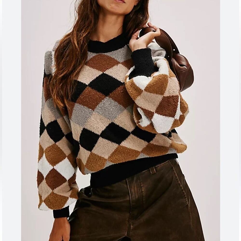 Free People Riley Pattern Pullover Sweater argyle - Picture 9 of 9